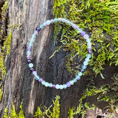 Fluorite and Amethyst Mini Beaded Bracelet