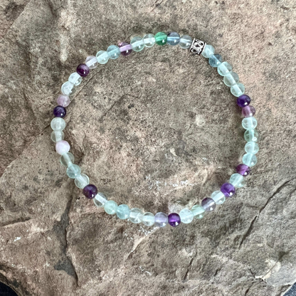 Fluorite and Amethyst Mini Beaded Bracelet