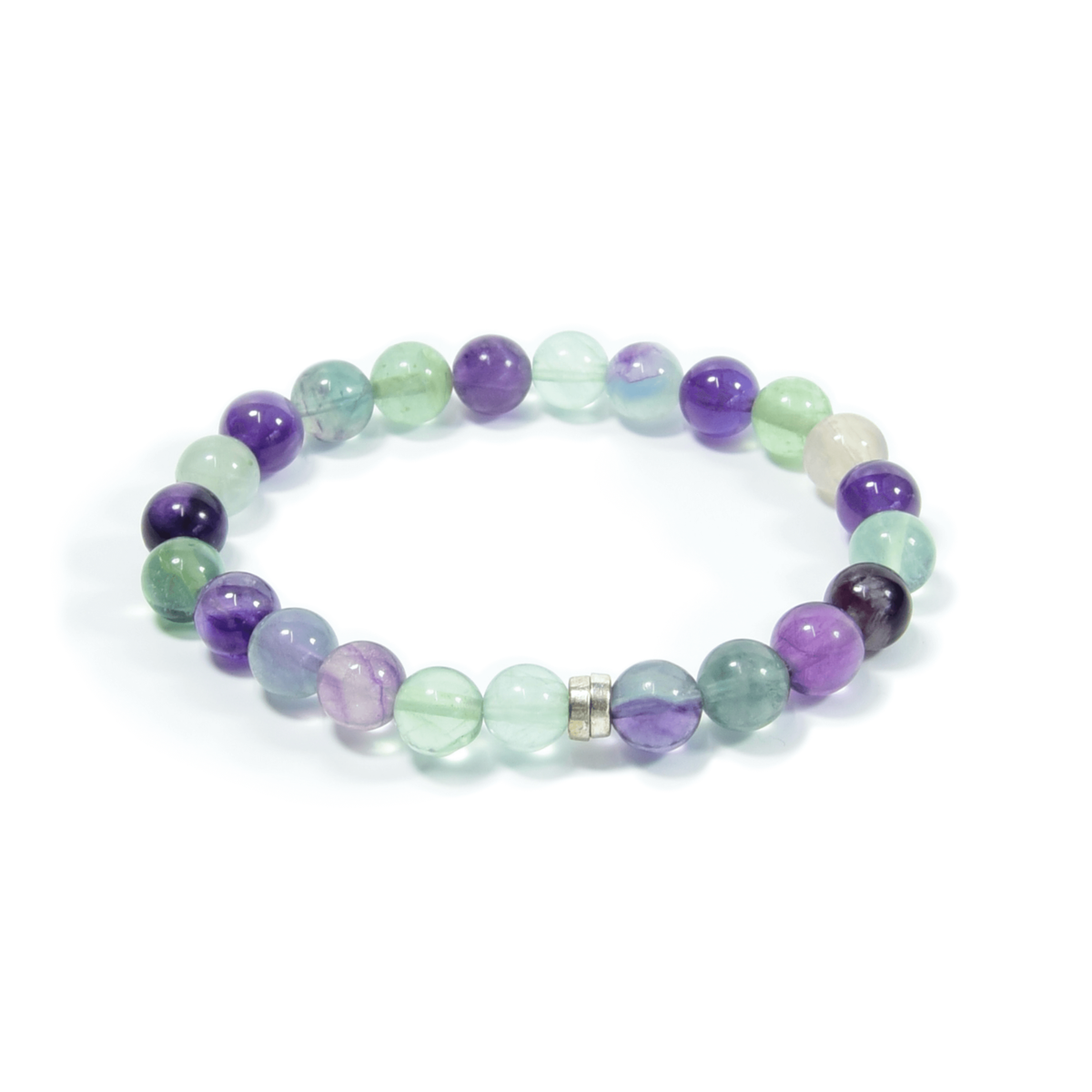 Fluorite and Amethyst Beaded Bracelet, 8mm beads