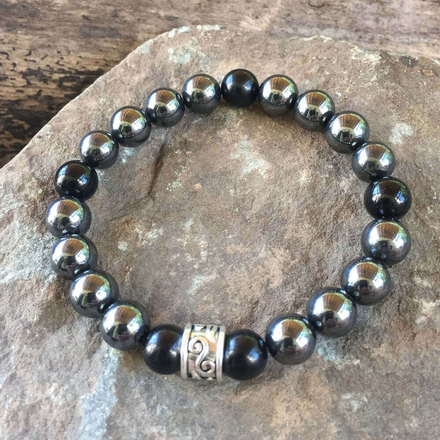 Hematite and Black Obsidian Beaded Bracelet
