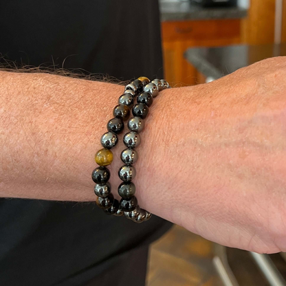 Hematite and Black Obsidian Beaded Bracelet