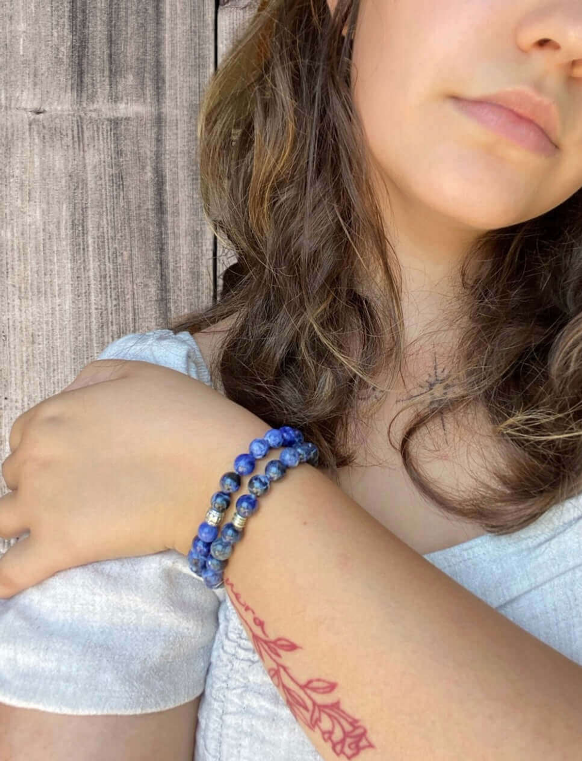 Lapis Lazuli Beaded Bracelet, 8mm beads