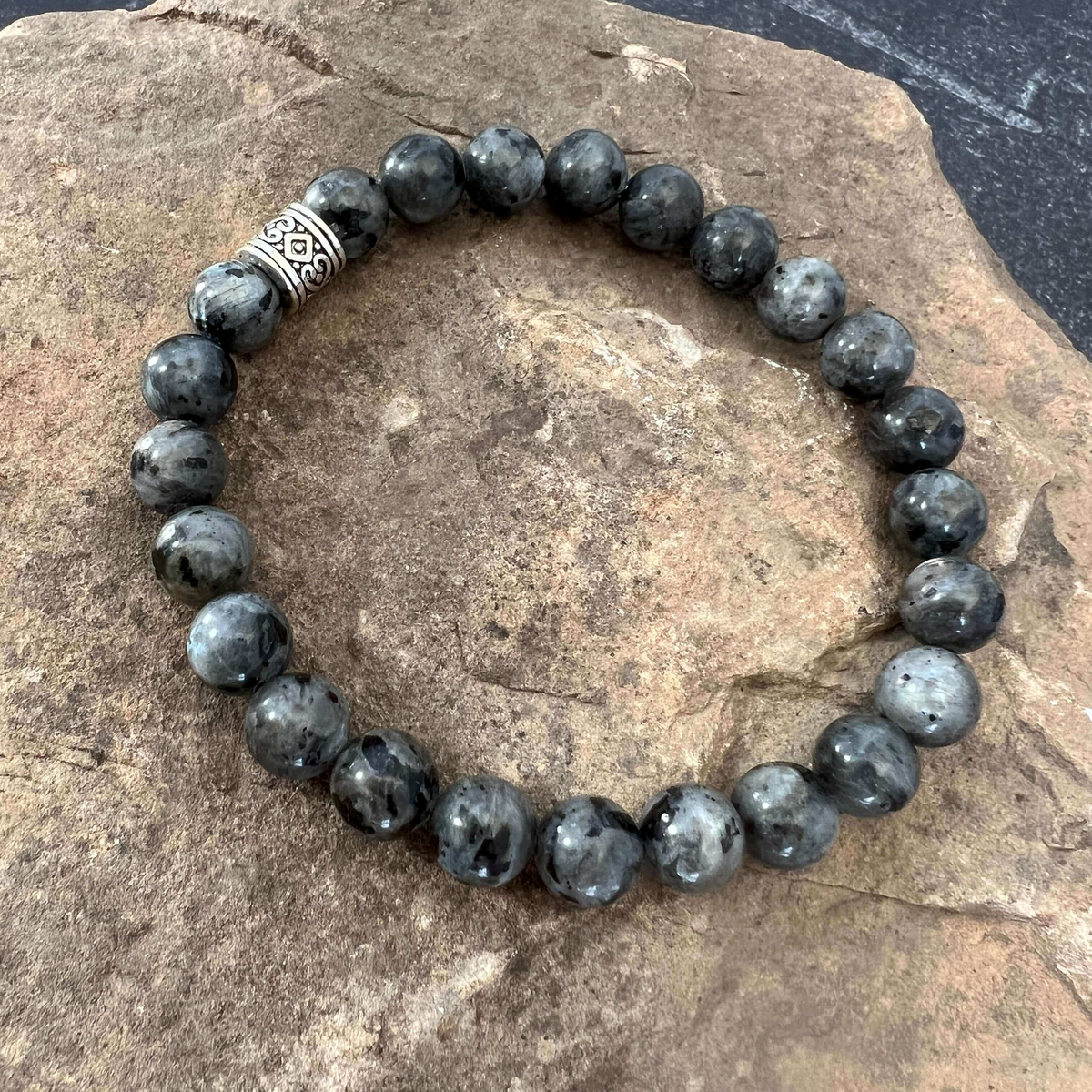 Larvikite Beaded Bracelet, 8mm beads