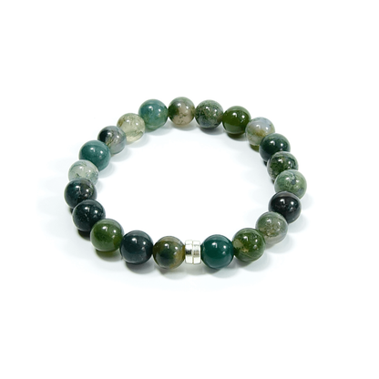 Moss Agate Beaded Bracelet, 8mm beads