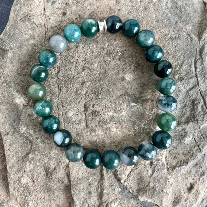 Moss Agate Beaded Bracelet, 8mm beads