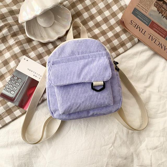 Women's corduroy mini backpack, worn on back