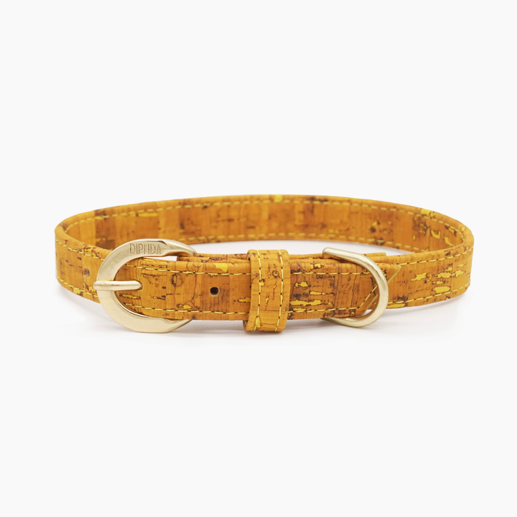 Honey Yellow Cork Leather Dog Collar