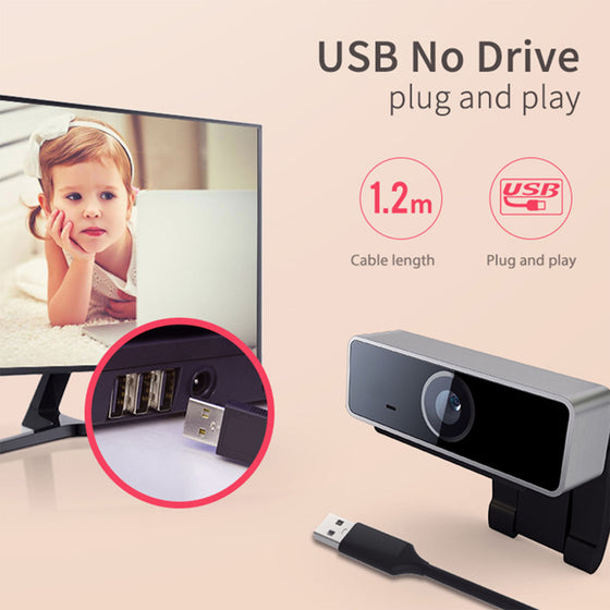 USB webcam with 1.2 m cable, plug and play