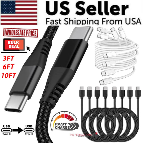 USB-C to USB-C cables in braided black and white bundles, 3, 6 and 10 ft options