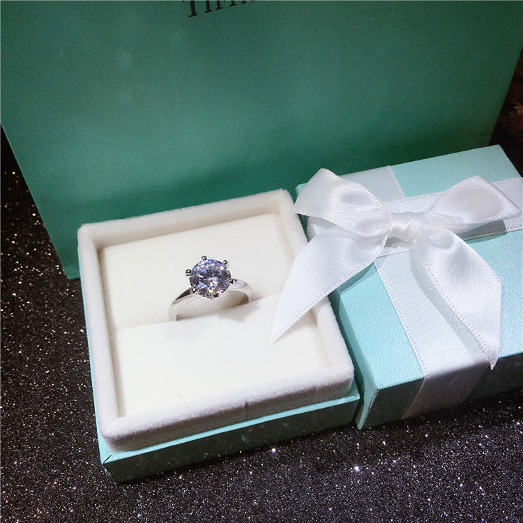 S925 Silver Solitaire Six-Prong Starlight Engagement Ring - Image 4