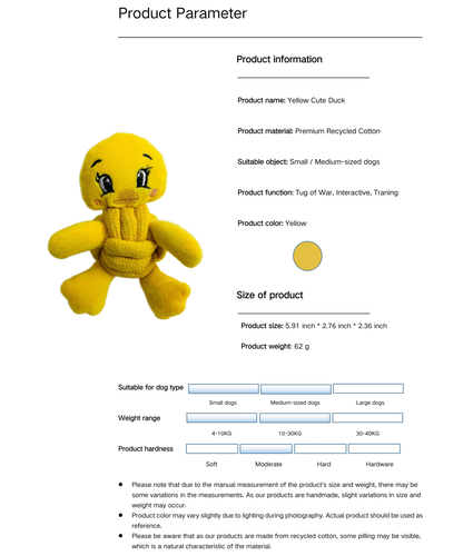 Eco Yellow Duck Handmade Dog Chew Toy