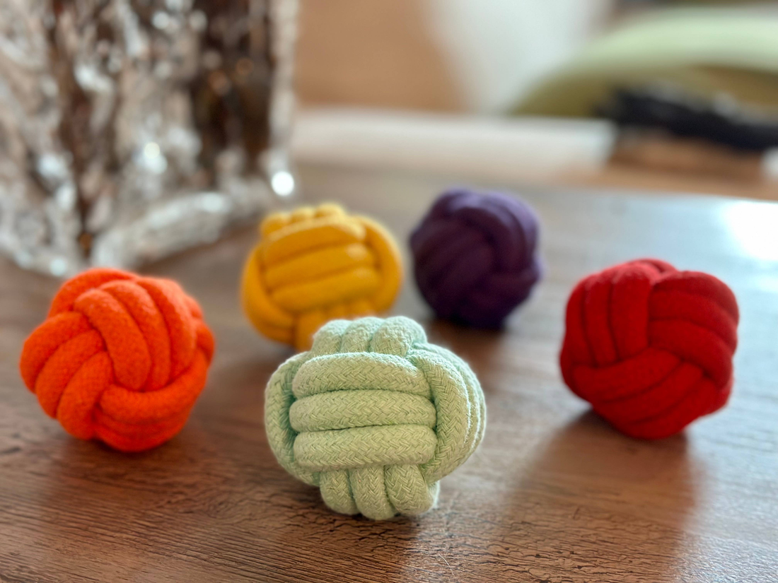 Handmade Sustainable Colorful Rope Ball Toy Set, 5-Piece