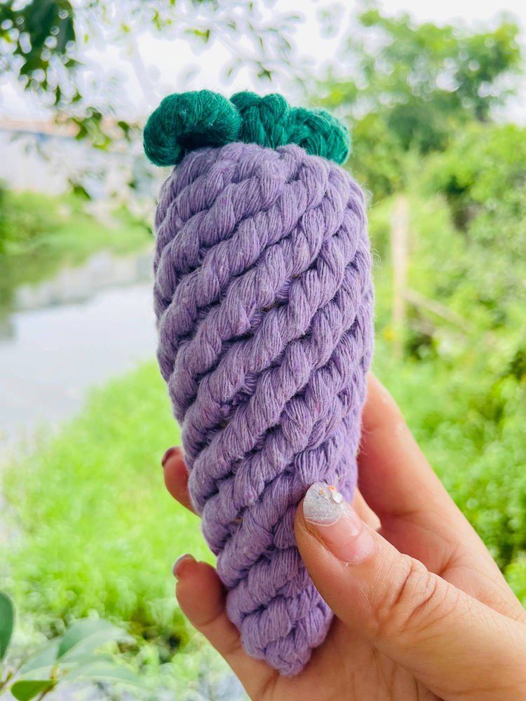 Handmade Sustainable Eggplant Rope Chew Toy for Puppies
