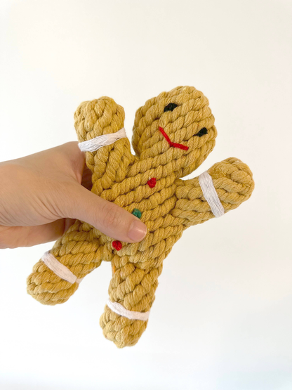 Handmade Sustainable Gingerbread Man Rope Dog Chew Toy