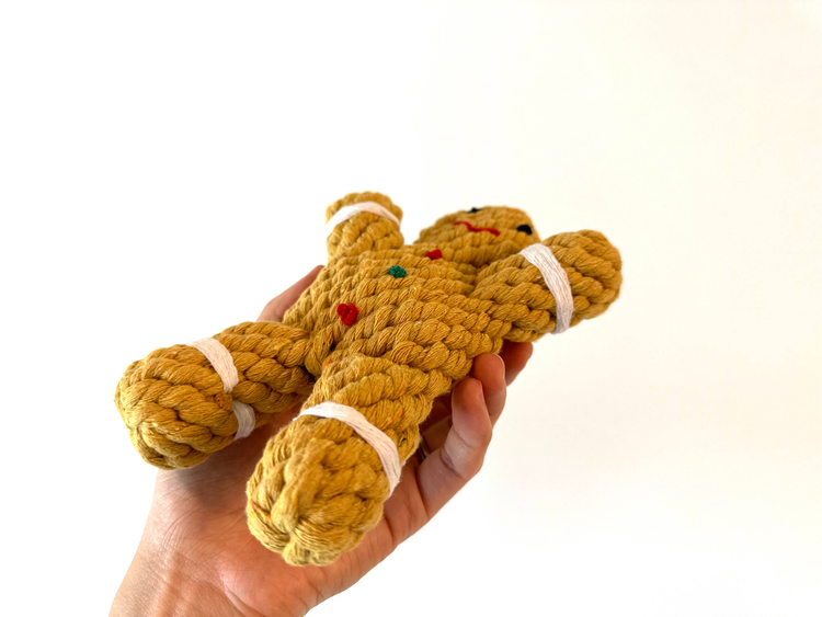 Handmade Sustainable Gingerbread Man Rope Dog Chew Toy