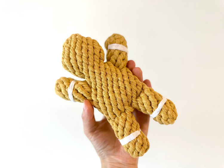 Handmade Sustainable Gingerbread Man Rope Dog Chew Toy