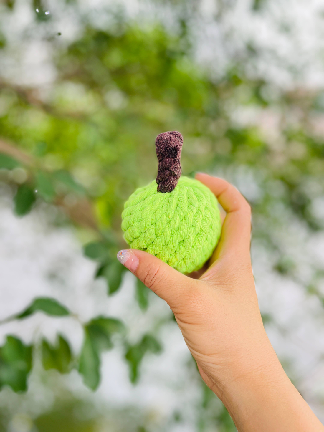 Handmade Sustainable Green Apple Rope Chew Toy for Puppies