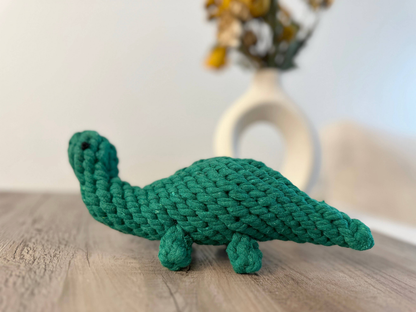 Handmade Sustainable Green Dinosaur Rope Dog Toy