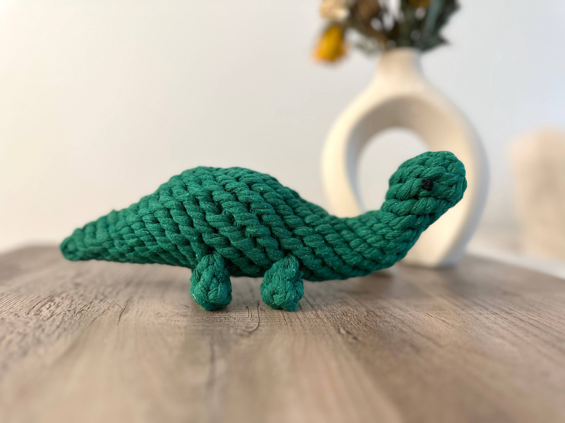 Handmade Sustainable Green Dinosaur Rope Dog Toy