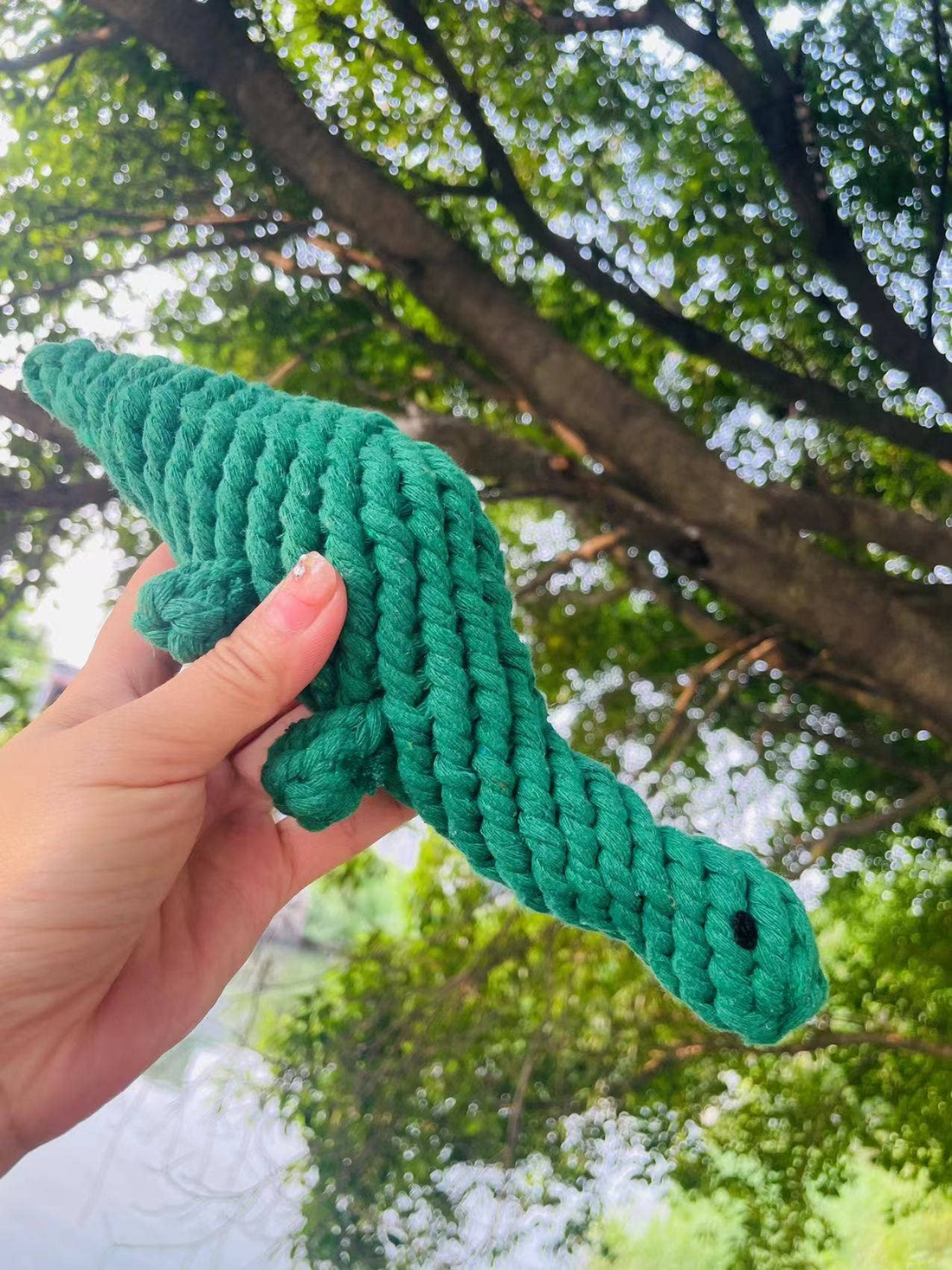 Handmade Sustainable Green Dinosaur Rope Dog Toy