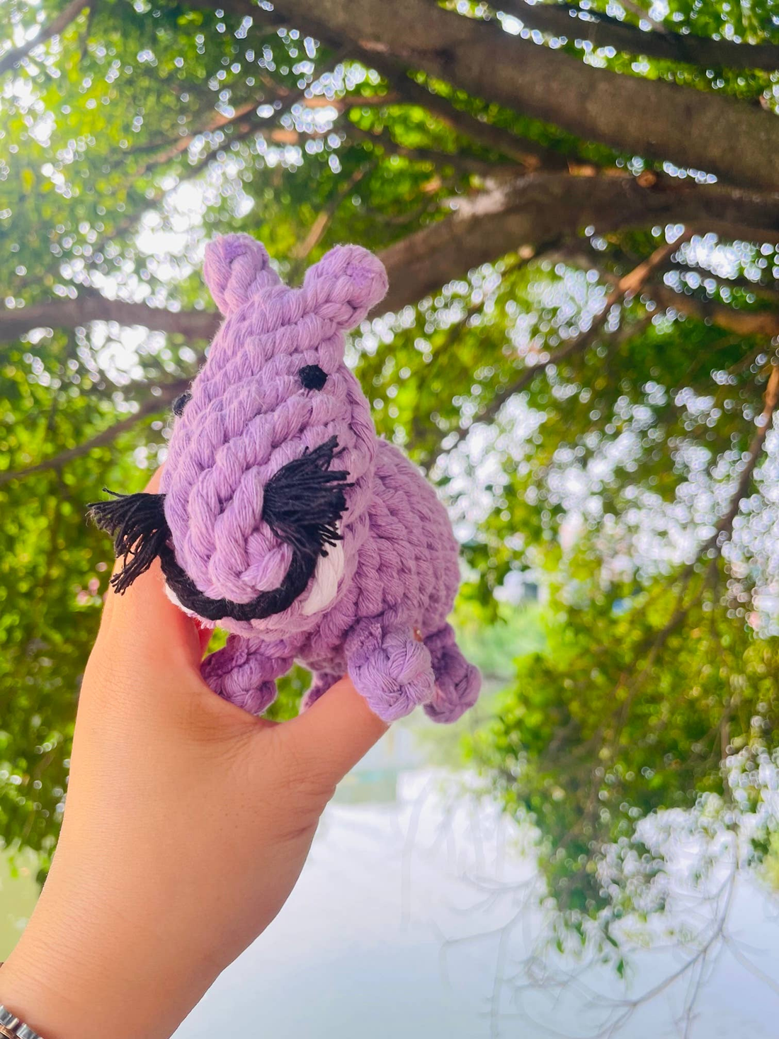 Handmade Sustainable Small Hippo Dog Rope Toy
