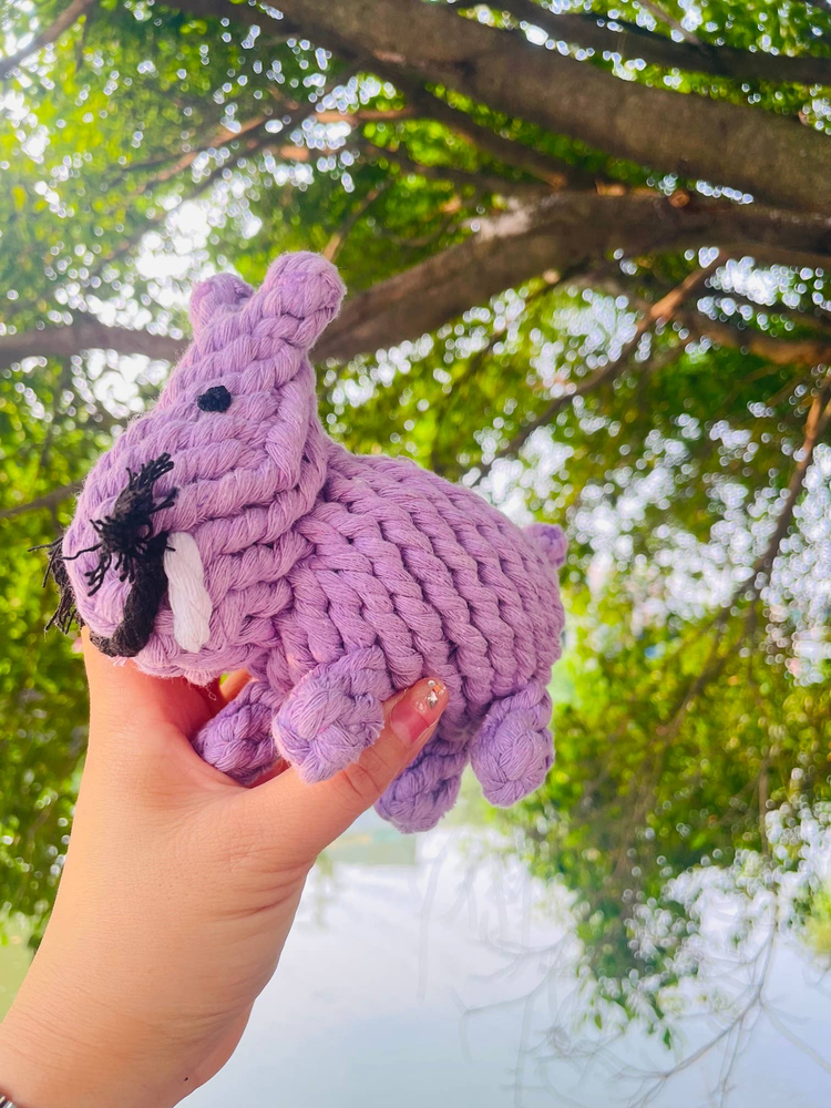 Handmade Sustainable Small Hippo Dog Rope Toy