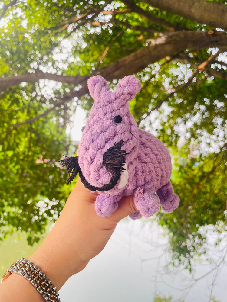 Handmade Sustainable Small Hippo Dog Rope Toy