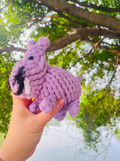 Handmade Sustainable Small Hippo Dog Rope Toy