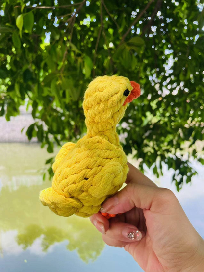 Handmade Sustainable Yellow Duck Rope Dog Toy