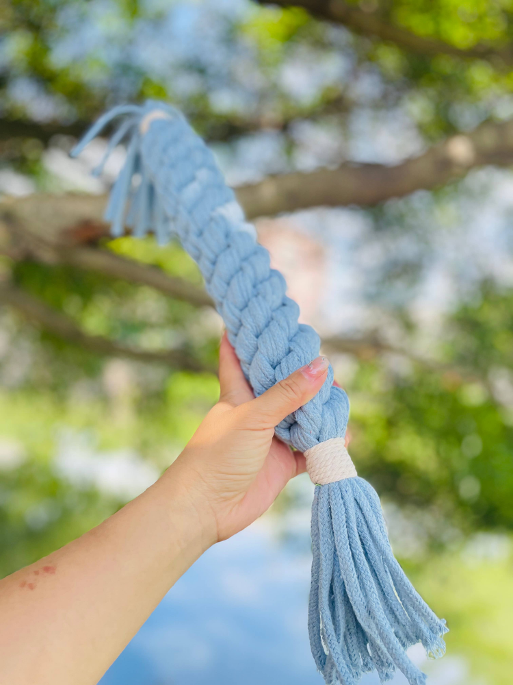 Large Aqua Handmade Macrame Candy Rope for Big Dogs