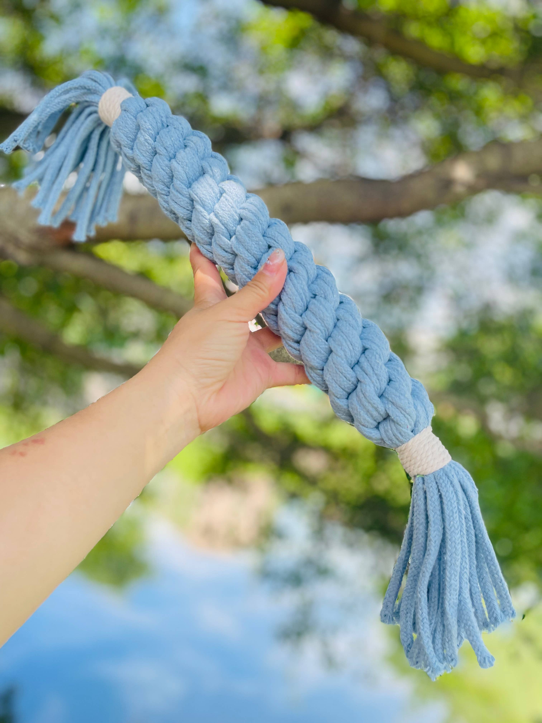 Large Aqua Handmade Macrame Candy Rope for Big Dogs