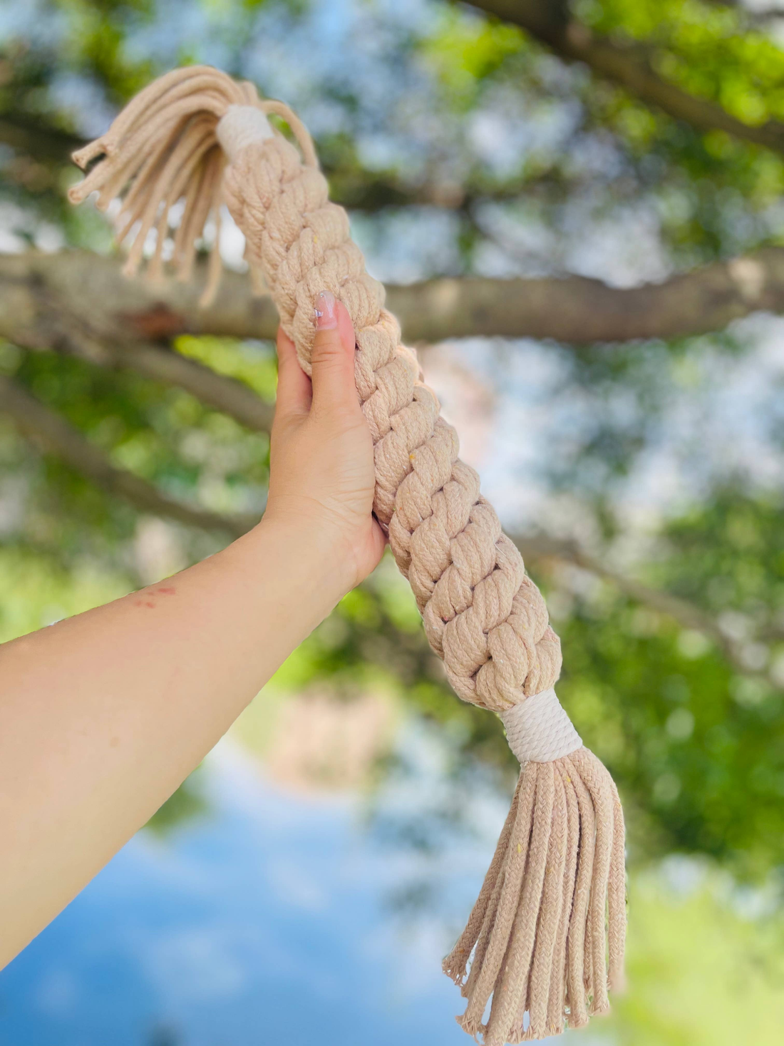 Large Beige Handmade Macrame Candy Rope for Big Dogs