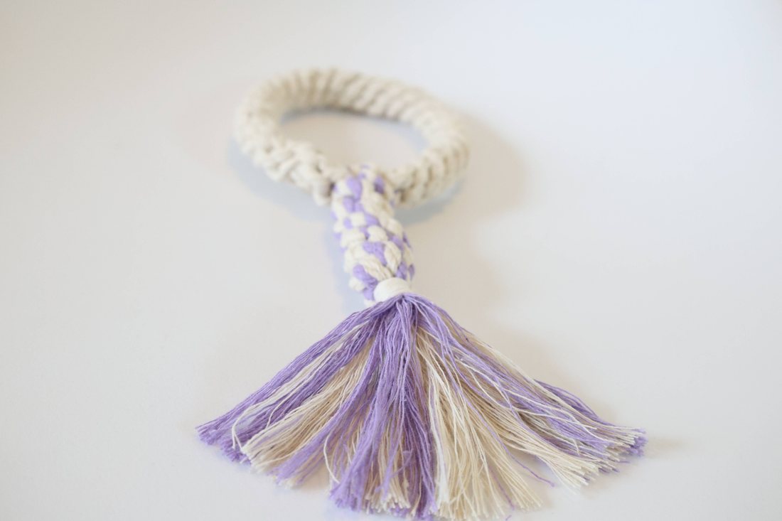 Macrame Dog Tug Rope Toy for Puppies, Purple and White