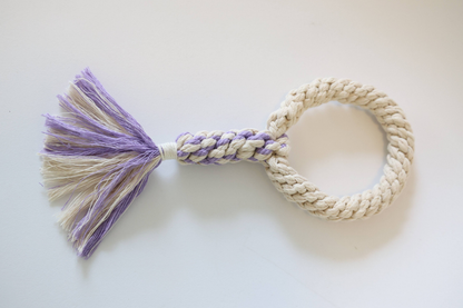 Macrame Dog Tug Rope Toy for Puppies, Purple and White