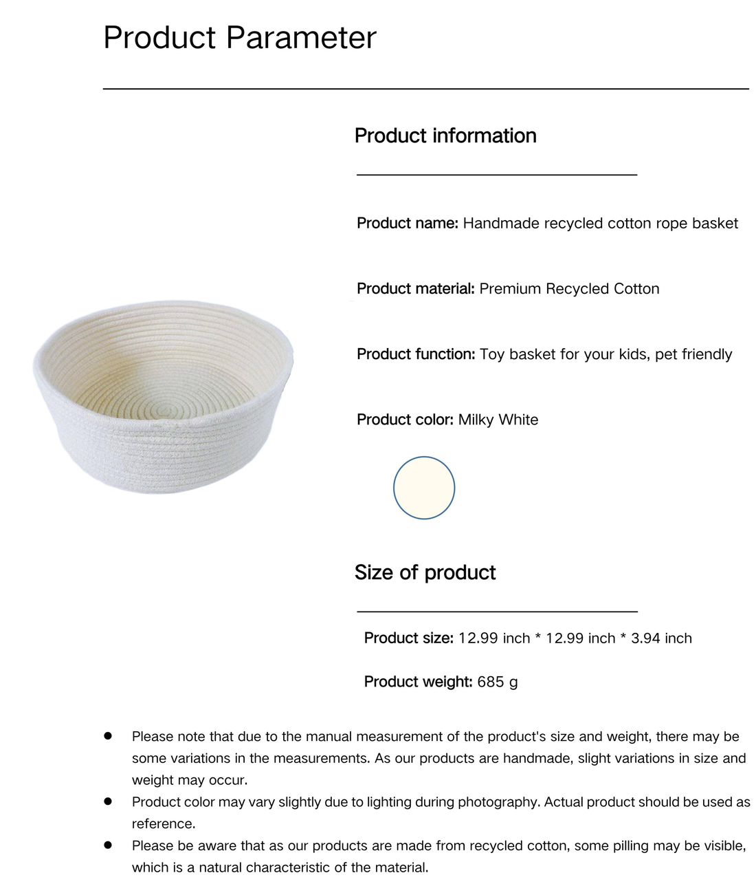Recycled Cotton Rope Storage Basket - White