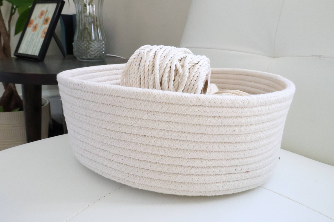 Recycled Cotton Rope Storage Basket - White