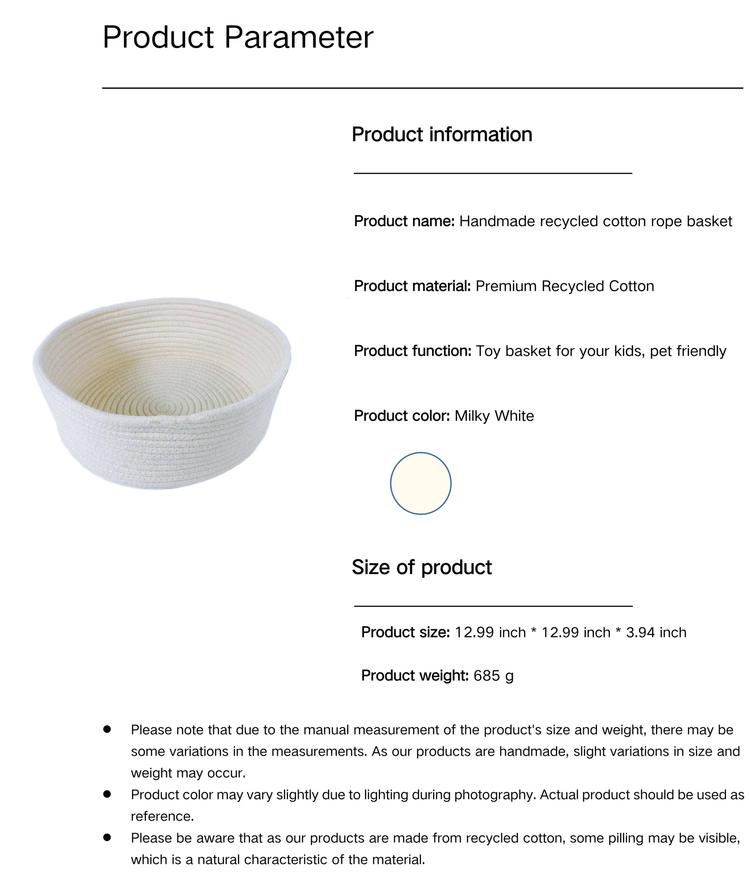 Recycled Cotton Rope Storage Basket - White