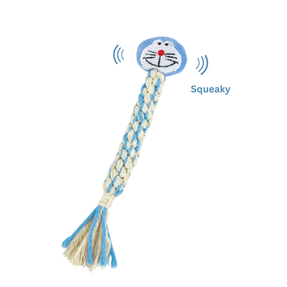 Eco Blue Cat Dog Rope Plush Squeaky Toy