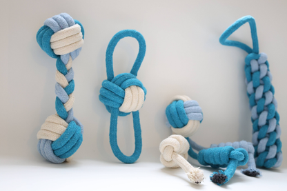 Eco-Friendly Blue and White Dog Rope Toys, 4-Set