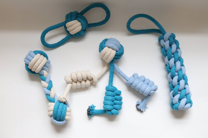 Eco-Friendly Blue and White Dog Rope Toys, 4-Set