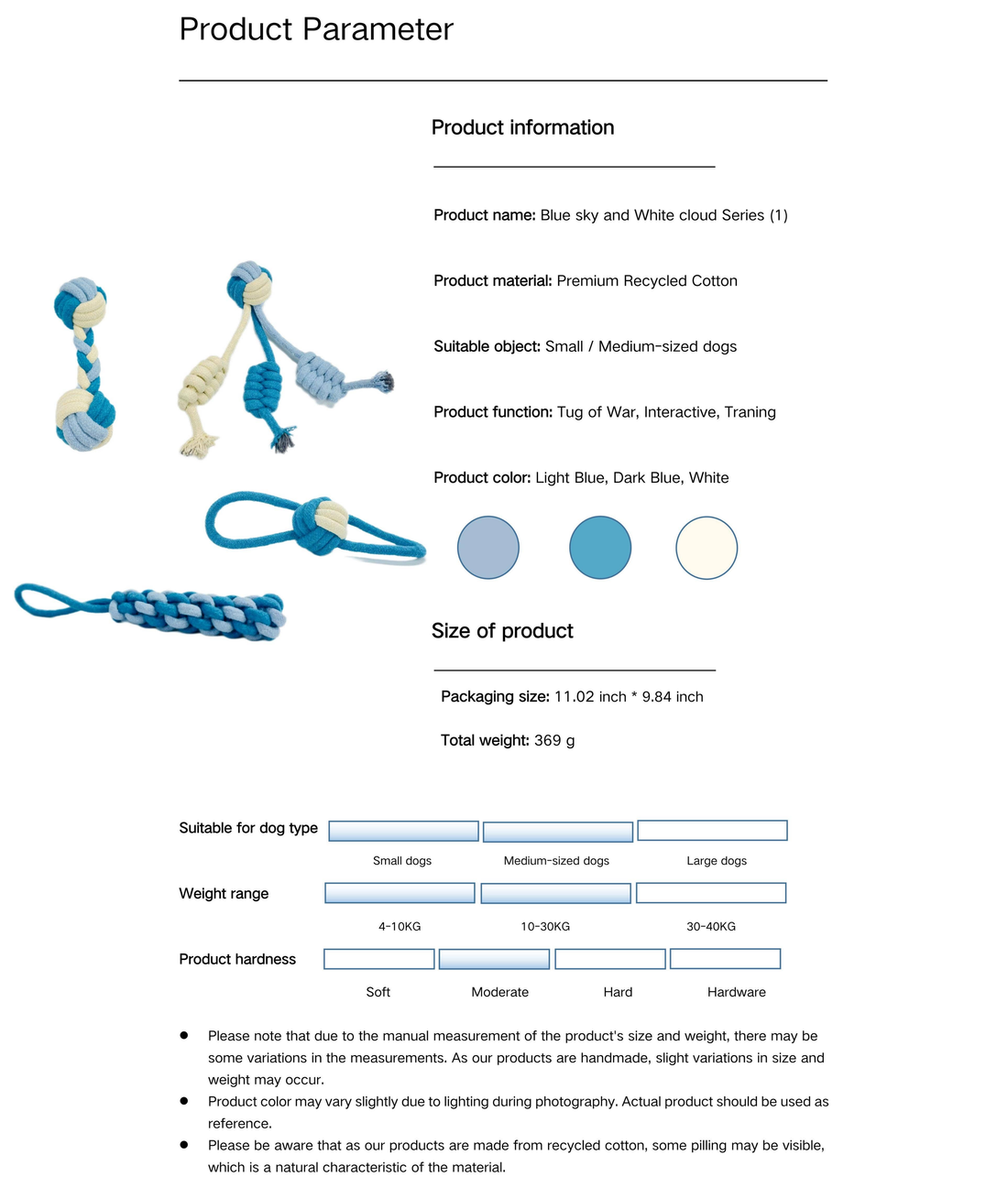 Eco-Friendly Blue and White Dog Rope Toys, 4-Set