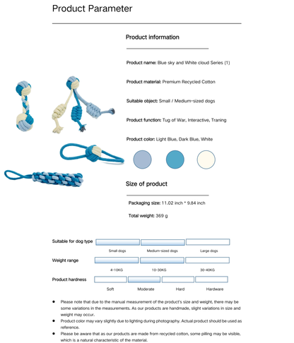 Eco-Friendly Blue and White Dog Rope Toys, 4-Set