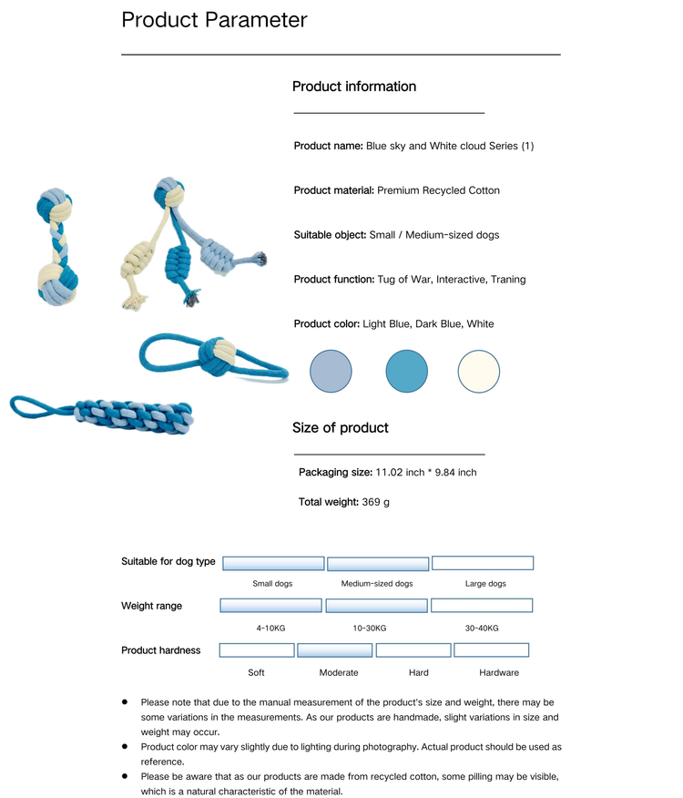 Eco-Friendly Blue and White Dog Rope Toys, 4-Set