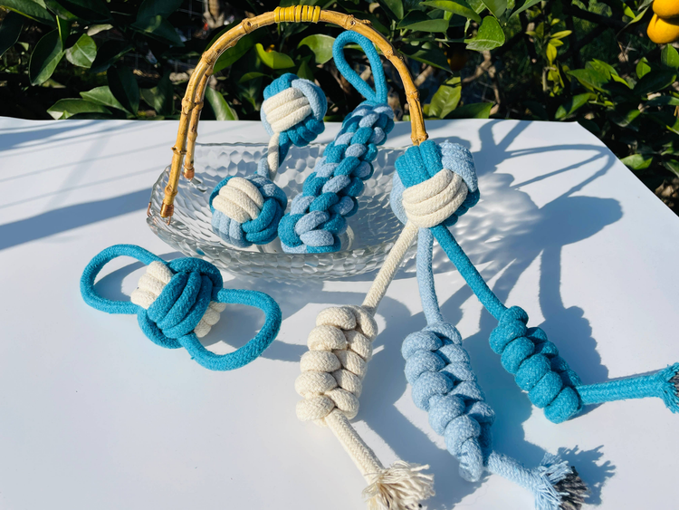 Eco-Friendly Blue and White Dog Rope Toys, 4-Set