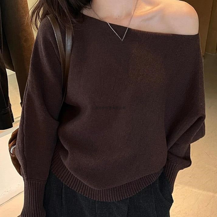 Womens Off-Shoulder Knit Sweater