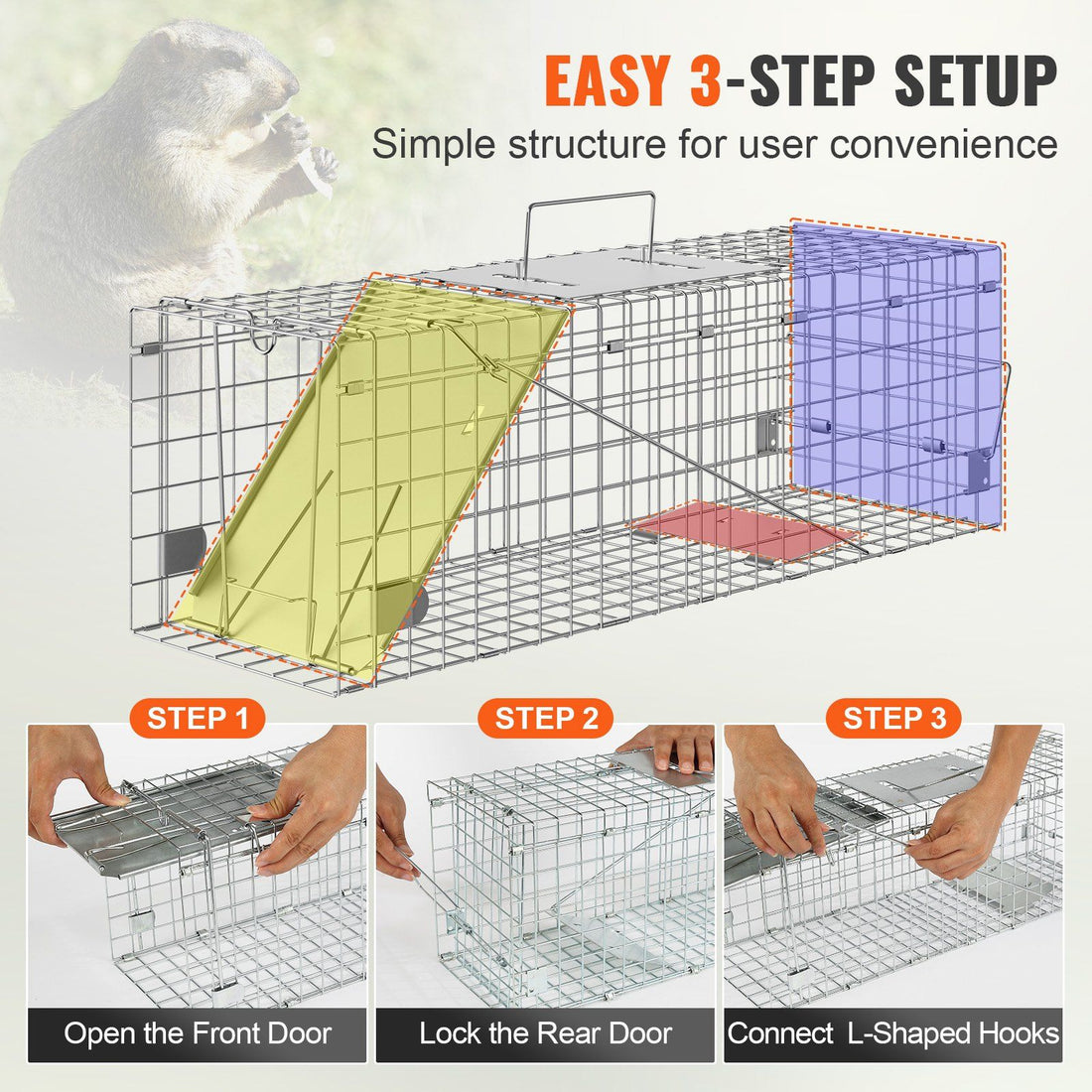 24 inch live animal cage trap top handle detail