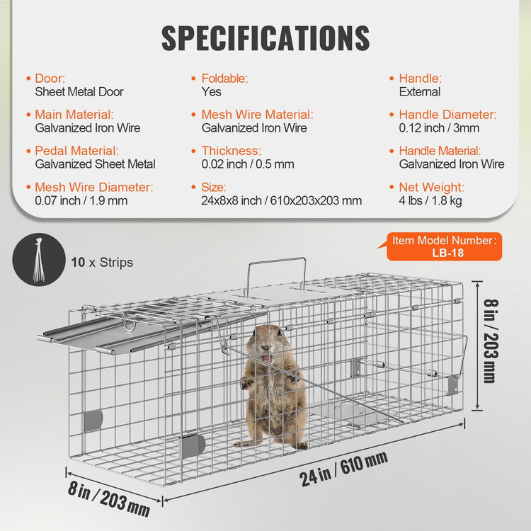 24 inch live animal cage trap in use outdoors