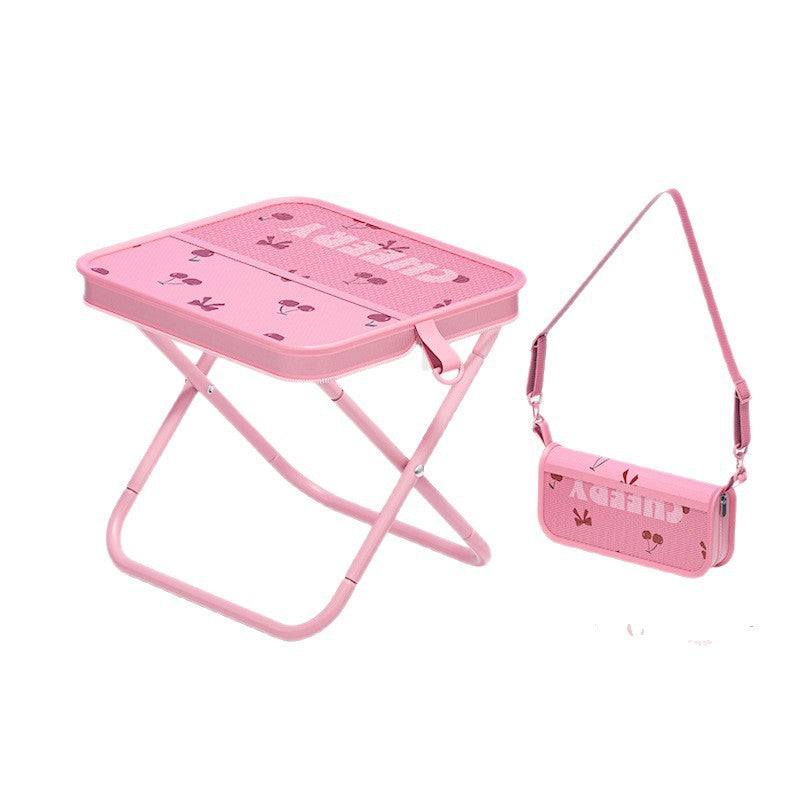 Portable Folding Stool Cherry Print Outdoor Chair