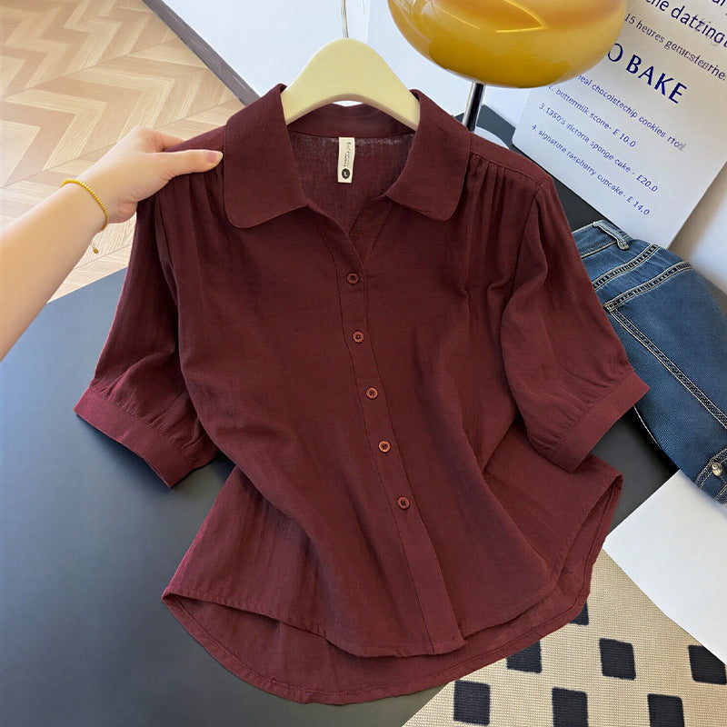 Women's Pure Cotton Double-Layer Gauze Half-Sleeve Casual Shirt