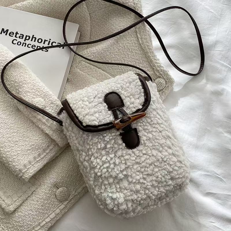 Women's Plush Lamb Wool Crossbody Bag Simple Trendy Phone Purse